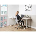 Nastavitelný levý rohový psací stůl bílá deska bílý ocelový rám 160 x 59 cm elektrické nastavení výšky moderní design ve tvaru L Beliani