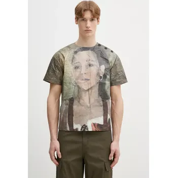 Pánské oblečení Tričko Andersson Bell Remy Printed Tyvek, S/M, béžová, 80X