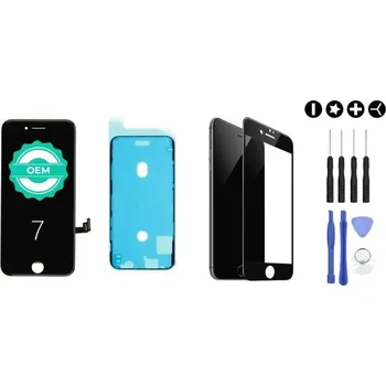 MULTIPACK - Černý LCD displej iPhone 7 + lepidlo na LCD (lepení pod displej) + 3D ochranné sklo + sada nářadí