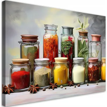Obraz Obraz na plátně, Barevné Koření Bylinky ve Sklenicích 60x40