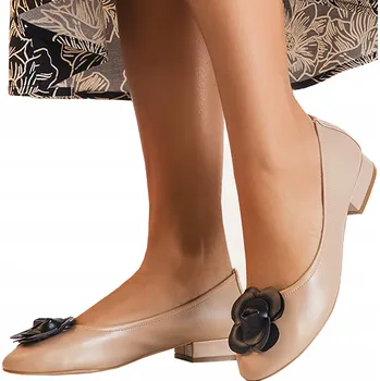 Dámské polobotky Dámské Béžové BALERÍNKY Ozdobný Květ Nazouvací Polobotky KOŽENÁ STÉLKA vel. 40