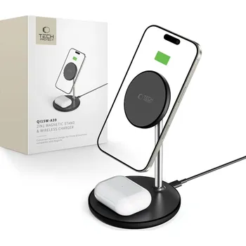 Bezdrátová nabíječka Tech-Protect Qi15W-A39 2v1 Magnetic Magsafe Wireless Charger black