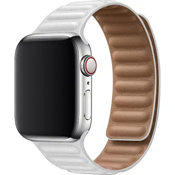 Kožený řemínek Leather Link pro Apple Watch (42/44/45 mm) white