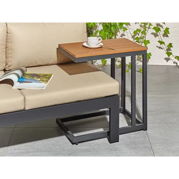 Zahradní stůl Zahradní odkládací stolek z lehkého plastového dřeva s lamelovou deskou černý hliníkový rám moderní styl zahrada exteriér Beliani