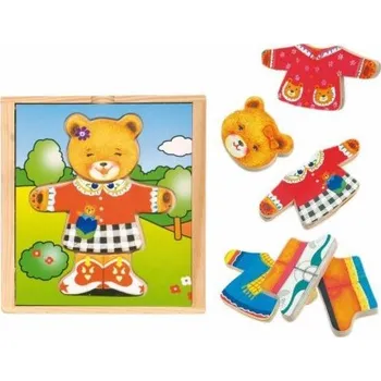 Dřevěná hračka Woody Puzzle šatní skříň - Medvědice, 18 dílů WOODY
