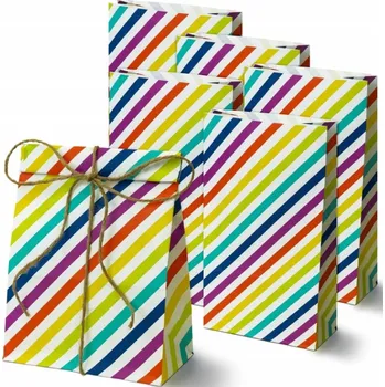 Papírové tašky kostkové BAREVNÉ PROUŽKY eko 16x8x27 cm NA SLADKOSTI