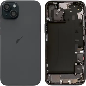 Náhradní kryt pro mobilní telefon Apple iPhone 15 Plus - Zadní housing s předinstalovanými díly (Black)