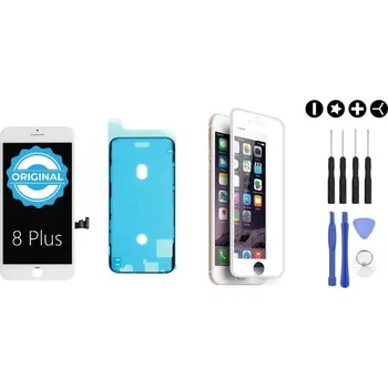 MULTIPACK - Original bílý LCD displej iPhone 8 Plus + lepidlo na LCD (lepení pod displej) + 3D ochranné sklo + sada nářadí