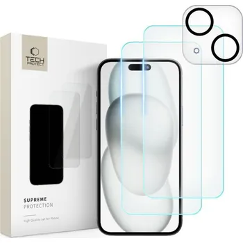 Telefonní příslušenství 3 balení ochranných skel Tech-Protect Supreme set iPhone 15 Clear