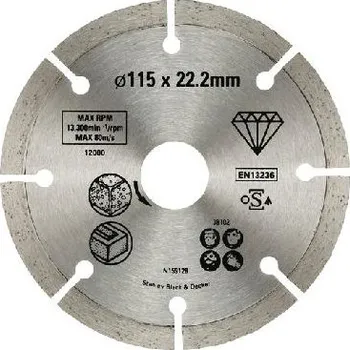 Řezný kotouč Stanley Příslušenství - Diamantový řezný kotouč na beton a cihly 115x22,2 mm STA38102-XJ