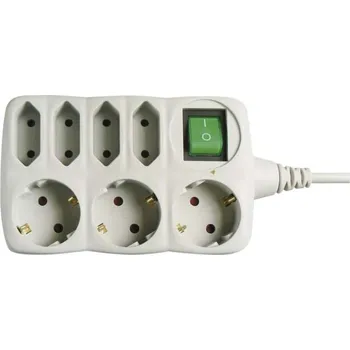 Prodlužovací kabel EMOS Prodlužovací kabel 1,5 m / 7 zásuvek / s vypínačem / šedý / PVC / 1 mm2 PS1721