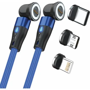 Datový kabel Realpower Magnetický kabel USB kabel, 1m, 2x magnetisch, blau mit Adapter