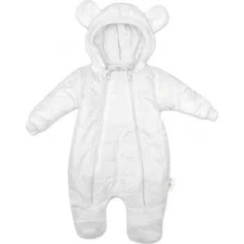 Kojenecká kombinéza Zimní prošívaná kombinéza Lux s kapucí Ouško Baby Nellys, bílá, vel. 80, Velikost koj. oblečení 80 (9-12m)