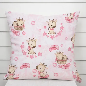 Povlak na polštářek Dětský bavlněný povlak na polštář Sandra SA-438 Růžové žirafy na bílém 40 x 60 cm