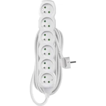Prodlužovací kabel EMOS Prodlužovací kabel 5 m / 6 zásuvek / bílý / PVC / 1,5 mm2 P0615R