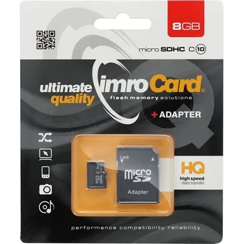 Paměťová karta Paměťová karta Imro Memory Card Microsd 8Gb 100Mb/S Class 10 Uhs I s adaptérem Sd