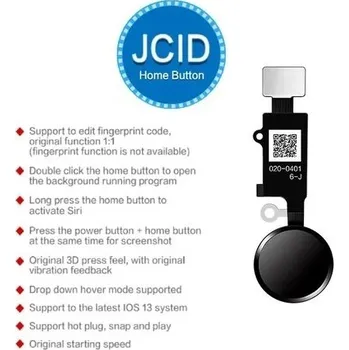 Náhradní díl pro mobilní telefon Apple iPhone 7, 7 Plus, 8, 8 Plus, SE 2020, SE 2022 - JC 6. generace 3D Touch - home button - tlačítko Home s funkcí zpět (Black)