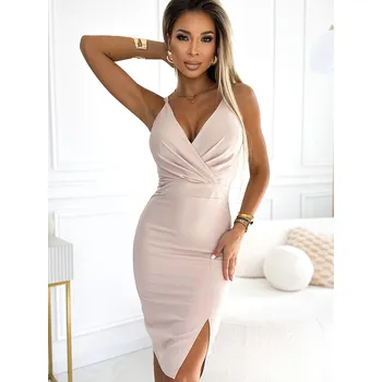 Dámské šaty Pouzdrové dámské béžové šaty 555-1, VELIKOST L