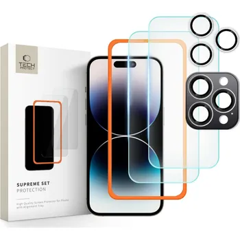 Náhradní kryt pro mobilní telefon 3Pack set ochranných skel Tech-Protect Supreme set 3-Pack iPhone 16 Pro Max Clear