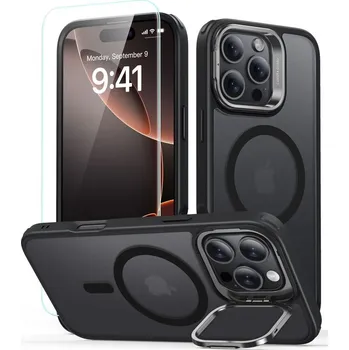 2PACK set ochranného skla a krytu ESR Classic Hybrid Kickstand Halolock Magsafe & Tvrzené sklo iPhone 16 Pro Frosted black