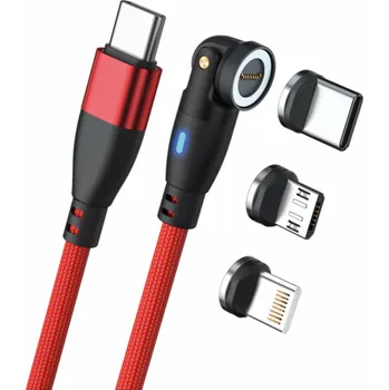 Datový kabel RealPower Magnetický kabel USB kabel 100 Watt, 1 m, otočný adaptér