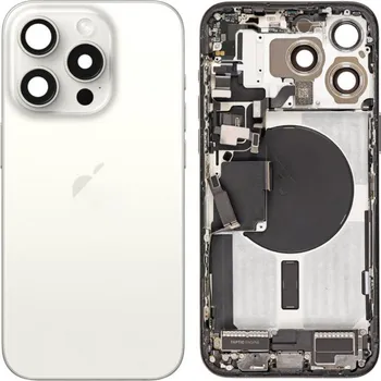 Náhradní kryt pro mobilní telefon Apple iPhone 15 Pro - Zadní housing s předinstalovanými díly (White Titanium)