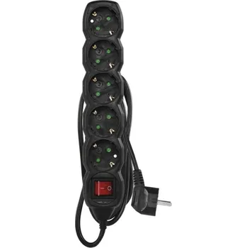 elektrický kabel EMOS Prodlužovací kabel 1,5 m / 5 zásuvek / s vypínačem / černý / PVC / 1,5 mm2