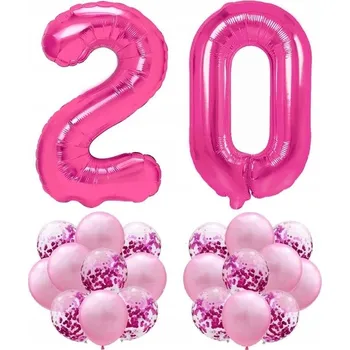 Balónek Růžová sada na 20. narozeniny, balóny 100 cm a konfety