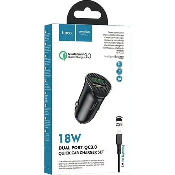 Hoco nabíječka do auta - 2x USB QC3.0 18W + USB kabel Apple Lightning Z39