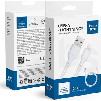 Datový kabel Blue Star - USB A na iPhone Lightning 2,4A - bílý