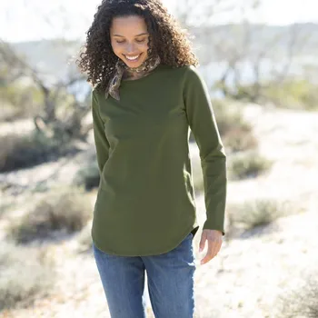 Dámské tričko Moltonové hřejivé tričko s kulatým výstřihem olivová 46/48