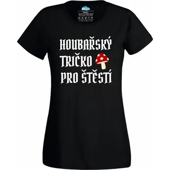 Dámské tričko Dámské tričko Houbařské tričko pro štěstí Lucky Mushroom Shirt (Velikost: S, Barva: Černá)