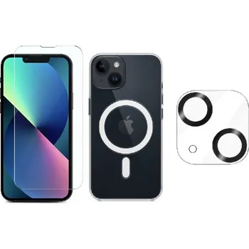 Náhradní kryt pro mobilní telefon 3PACK - Ochranné sklo + Crystal Air kryt s Magsafe + ochranné sklíčko kamery pro iPhone 13 Mini