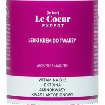 Pleťový krém Le Coeur Expert lehký krém na obličej s vitamínem B12, ektoinem 3%, kyselinou laktobionovou a aminokyselinami zklidnění a hydratace, 50 ml