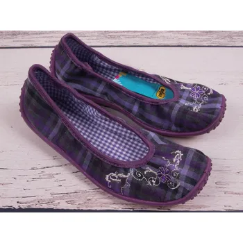 Dívčí bačkory Balerínky bačkůrky cvičky Befado 893Y060 fialkové káro s výšivkou velikost: 33