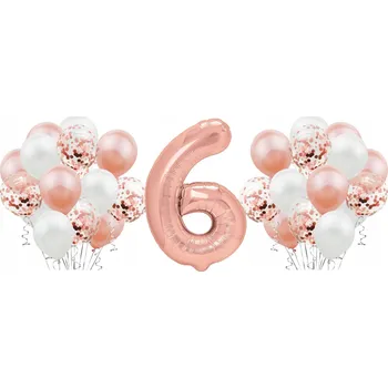 Balónek Sada ROSE GOLD na 6. narozeniny, výročí, svatbu, RŮŽOVÉ ZLATO, balónky, konfety