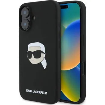 Náhradní kryt pro mobilní telefon Obal Karl Lagerfeld iPhone 16 s MagSafe Klhmp16Sskhpplk (Sil Kl Head Print) Black