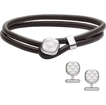Náramek Emporio Armani Set koženého náramku a manžetových knoflíčků EGS3151SET + 2 měsíce na vrácení zboží