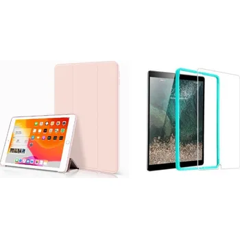 Náhradní kryt pro mobilní telefon TriFold Smart Case - Kryt se stojánkem pro iPad 2/3/4 - růžový + ochranné tvrzené sklo s instalačním rámečkem