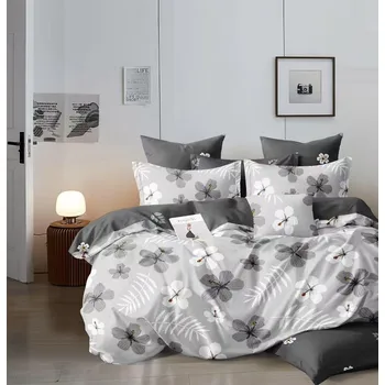 Povlečení Bavlissimo Francouzské 6-dílné povlečení 200x220 cm (šedá s motivem květů)
