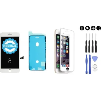 MULTIPACK - Original bílý LCD displej iPhone 8 + lepidlo na LCD (lepení pod displej) + 3D ochranné sklo + sada nářadí