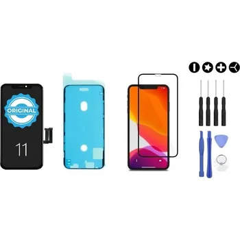 MULTIPACK - Original černý LCD displej iPhone 11 + lepení pod displej + 3D ochranné sklo + sada nářadí