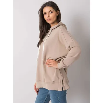 Dámská mikina Béžová hladká mikina s kapucí RV-