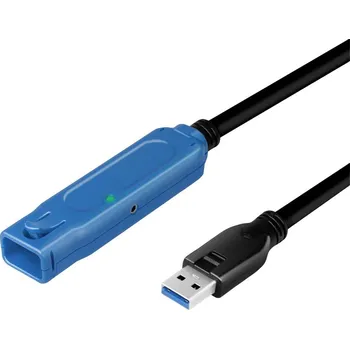 Elektrická zásuvka LogiLink USB kabel USB 3.2 Gen1 USB-A zásuvka, USB-A zástrčka 20.00 m černá, modrá Aktivní se zesílením signálu UA0400