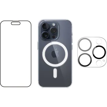 Náhradní díl pro mobilní telefon 3PACK - Hydrogel s výřezem pro přední kameru + Crystal Air kryt s Magsafe + ochranné sklíčko kamery pro iPhone 15 Pro
