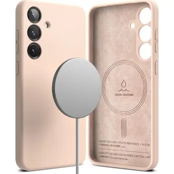 Náhradní kryt pro mobilní telefon Kryt Ringke Silicone Magnetic Magsafe Samsung Galaxy S25+ Plus Pink sand