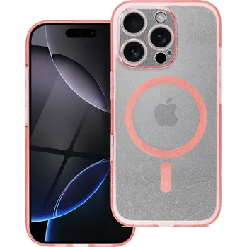 Náhradní kryt pro mobilní telefon Kryt Clear Mag Cover Case S ochranou fotoaparátu s Magsafe iPhone 15 Pro Max Pink Glitter