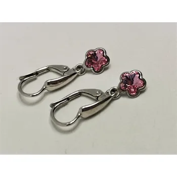 Náušnice Stříbrné naušnice s vísícími kytičkami s růžovým Swarovski krystalem