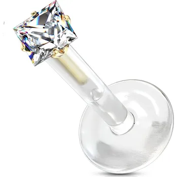 Piercing Šperky4U Zlacený BioFlex piercing do brady, zirkon 2x2 mm - LB0029GDC-120802