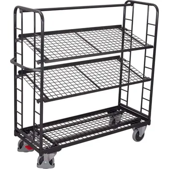 Plošinový vozík Etážový vozík VARIOfit se šikmými policemi, 3 drátěné police, 1650 x 650 mm, nosnost 400 kg, barva antracit RAL7016